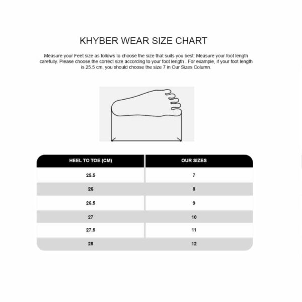 Size Chart for peshawari chappal