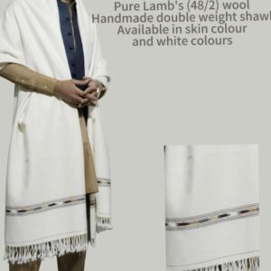 Luxury Pure Lamb's Wool (48/2) Handmade Double-Weight Shawl | White & Skin Colors