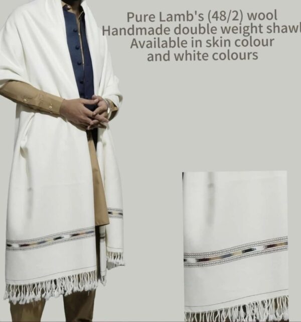 Luxury Pure Lamb's Wool (48/2) Handmade Double-Weight Shawl | White & Skin Colors
