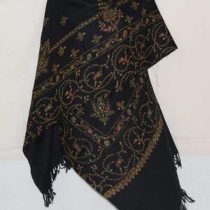 Luxury Black Embroidered Pashmina Shawl | Handmade Kashmiri Kani/Jaal Work